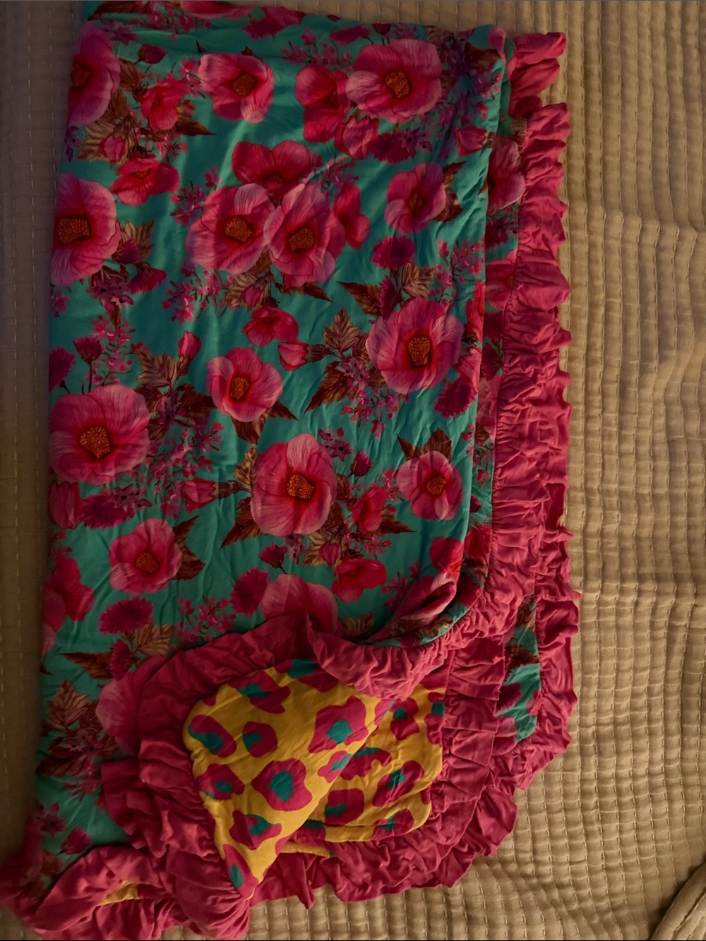 Posh Peanut Pink Floral Turquoise Ruffle Baby Blanket